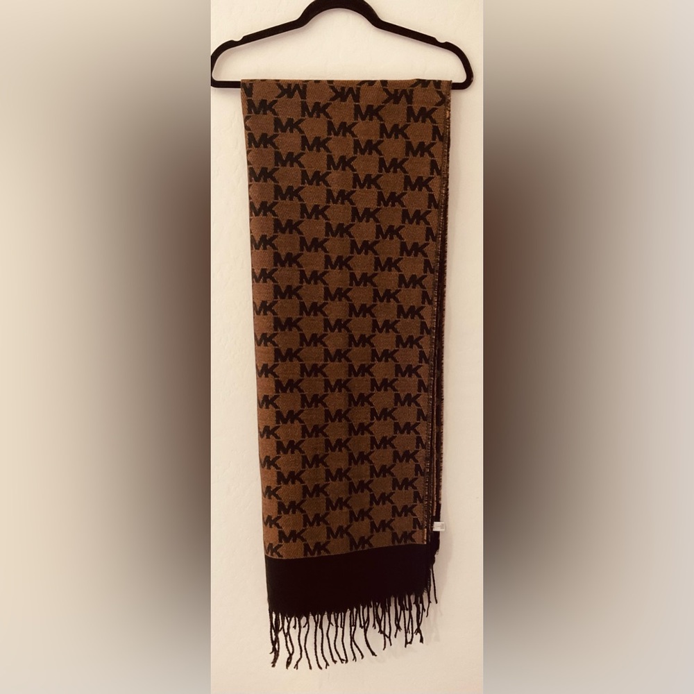Michael Kors Tan and Black Monogram Shawl/ Wrap Signature Colors